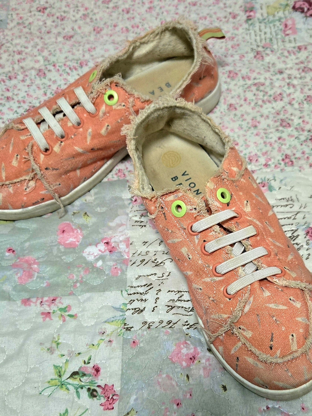 Vionic Beach Coral Canvas Sneakers with Neon Yellow Eyelets